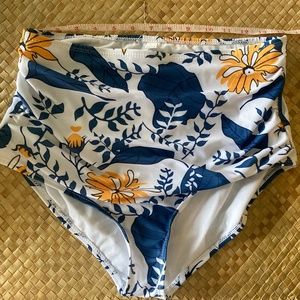 White, blue, yellow high waisted bikini bottom